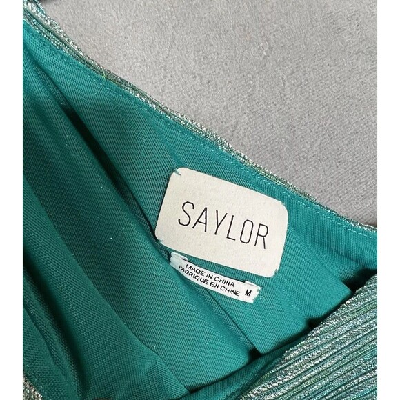 $275 SAYLOR Alorna One-Shoulder Metallic Green Midi Dress Stretch Women Medium - Picture 5 of 14